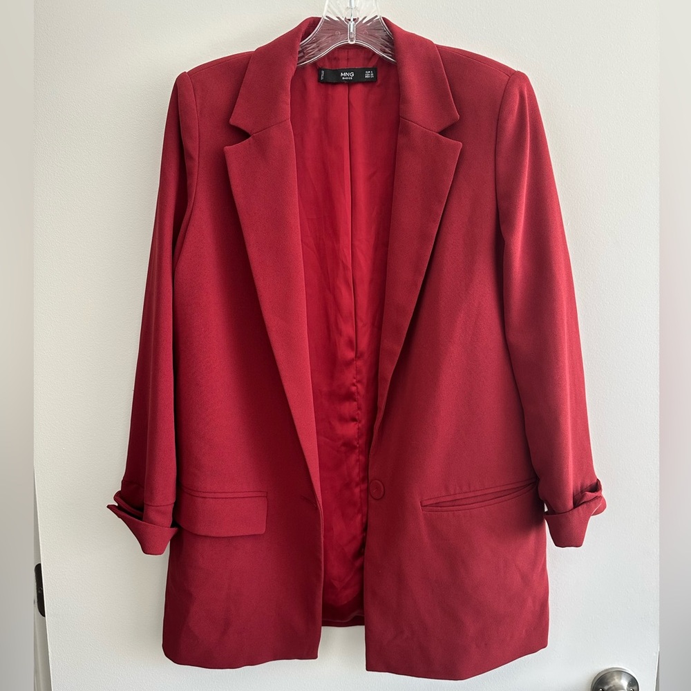 Mango Red Women's Blazer - Longline Single-Button
